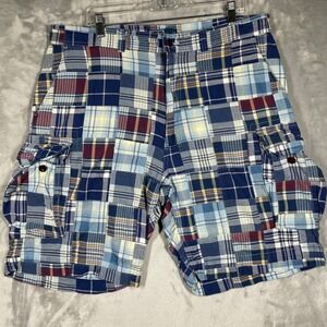 Polo Ralph Lauren Patchwork Plaid Cargo Shorts Mens Size 38 Cotton Blue Red